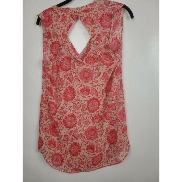 CAbi Womens Sleeveless Vita Top Small Pink Floral Drape Cutout Back Sheer 5037 - Picture 4 of 8